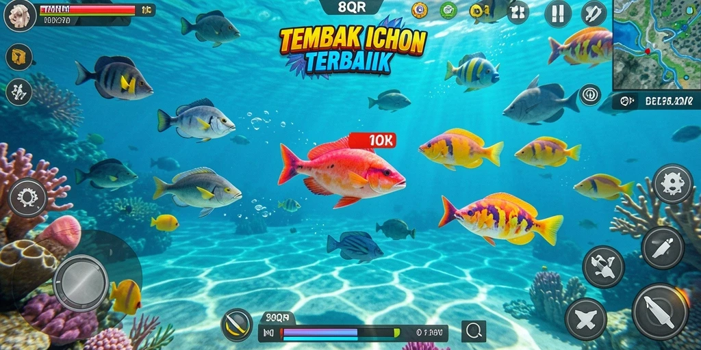 Tampilan gameplay seru dalam 8QR, menangkap ikan secara efektif.