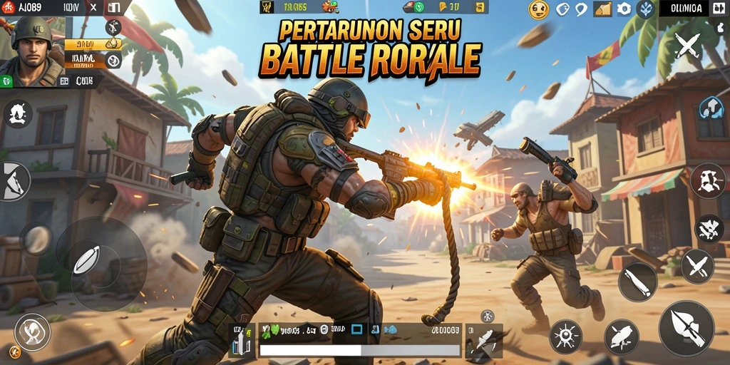 Tampilan gameplay AJO89 dengan pertarungan seru di medan tempur Battle Royale.