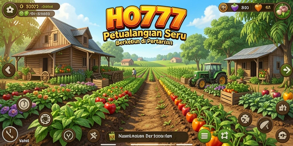 Tangkapan layar utama HO777 menampilkan buruh tani yang sedang bekerja di kebun.