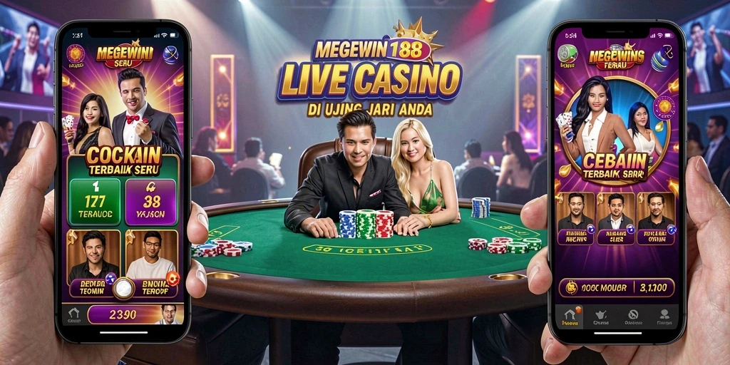Screenshot menunjukkan dealer langsung dan permainan Live Casino yang menarik.