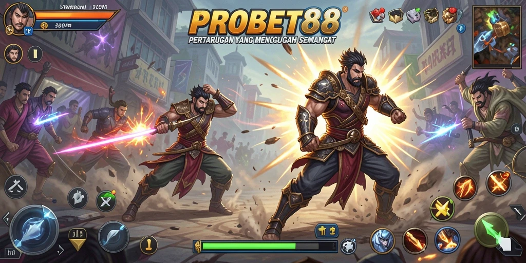 Screenshot utama PROBET88 menampilkan pertarungan yang intens dan seru.