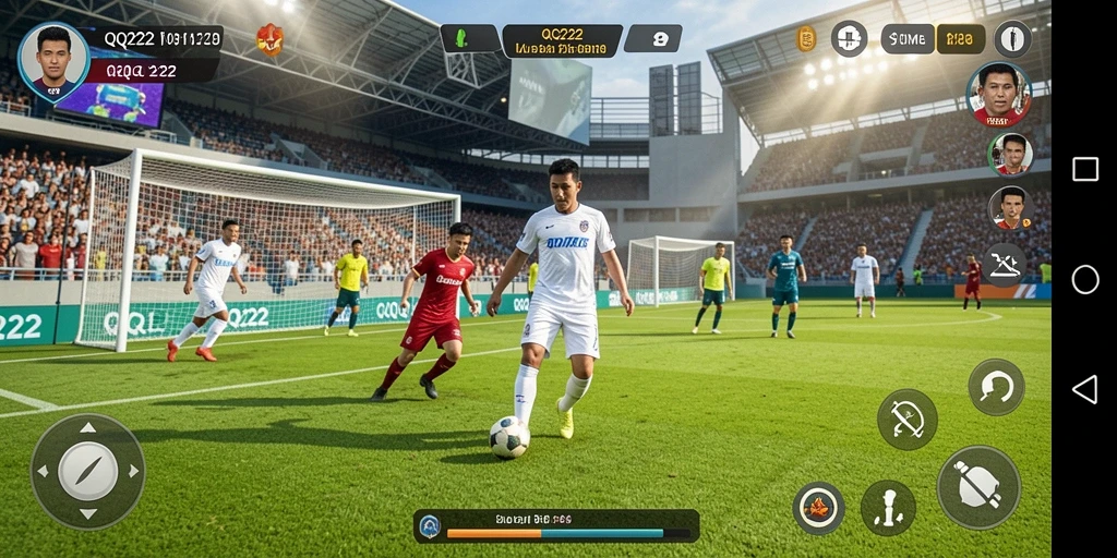 Gameplay QQ222 menampilkan aksi seru dalam pertandingan sepak bola.