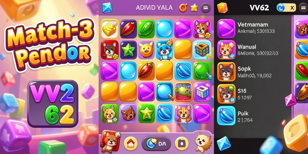 Tampilan gameplay VV62 yang menarik dalam genre Match-3.