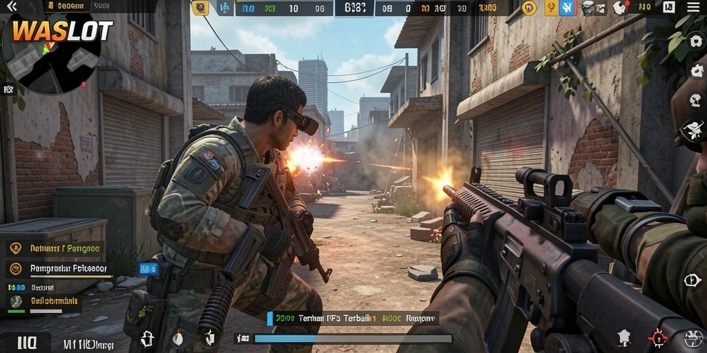 Screenshot dari gameplay intens WASLOT memperlihatkan aksi pertempuran seru.