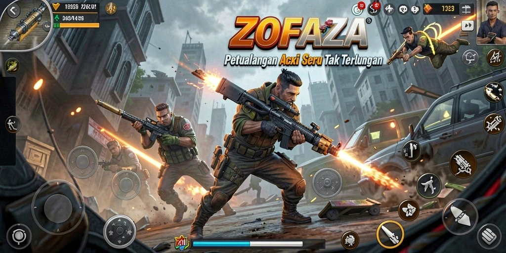 Tampilan saat bermain ZOFAZA dengan aksi seru dan grafis menakjubkan.